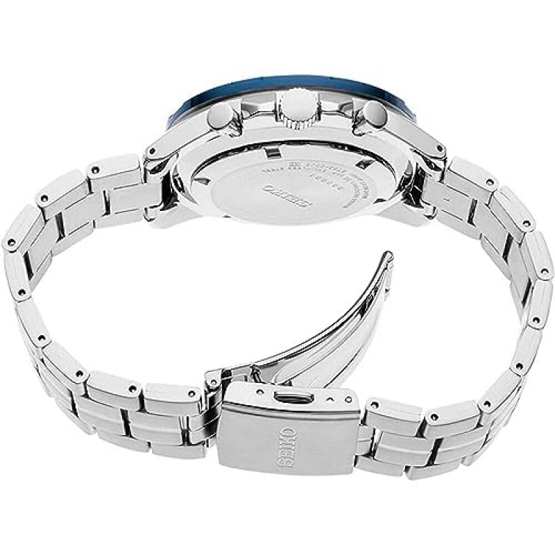 SEIKO SSB345 남성용 시계 - 에센셜 컬렉션 - 쿼츠 크로노그래프, 타키미터 베젤, 블루 이온 마감, 날짜 달력, 스테인리스 스틸 케이스 및 팔찌, 100m 방수 포함