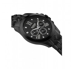 베르사체 크로노 라이온 컬렉션 IP 블랙 케이스와 블랙 다이얼이 특징인 블랙 팔찌가 있는 럭셔리 남성용 시계 시계
