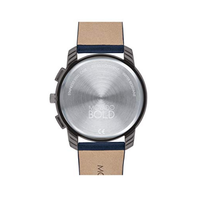 Movado 볼드 씬 남성용 스위스 Qtz 크로노 스테인리스 스틸 및 가죽 스트랩 캐주얼 시계, 색상: 네이비(모델: 3600720)
