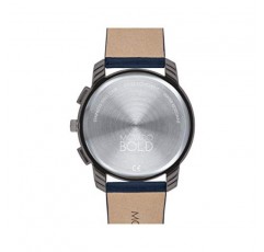 Movado 볼드 씬 남성용 스위스 Qtz 크로노 스테인리스 스틸 및 가죽 스트랩 캐주얼 시계, 색상: 네이비(모델: 3600720)