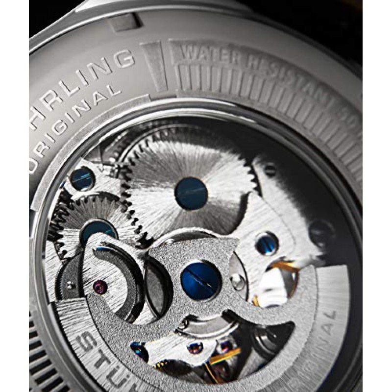 Stuhrling Original Mens 아트리움 스켈레톤 자동 자동 와인딩 기계식 드레스 시계(프리미엄 가죽 밴드 포함)