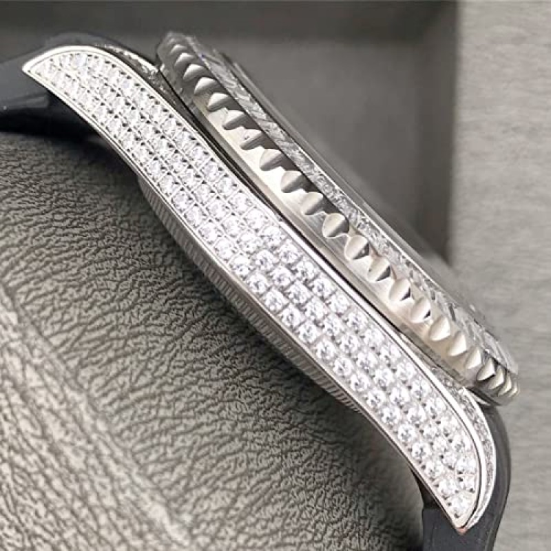 40mm 남성용 시계 아이스 아웃 블링 다이아몬드 자동 사파이어 안경 스테인레스 스틸 손목 실버 골드
