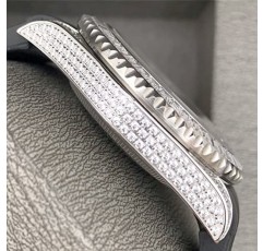 40mm 남성용 시계 아이스 아웃 블링 다이아몬드 자동 사파이어 안경 스테인레스 스틸 손목 실버 골드
