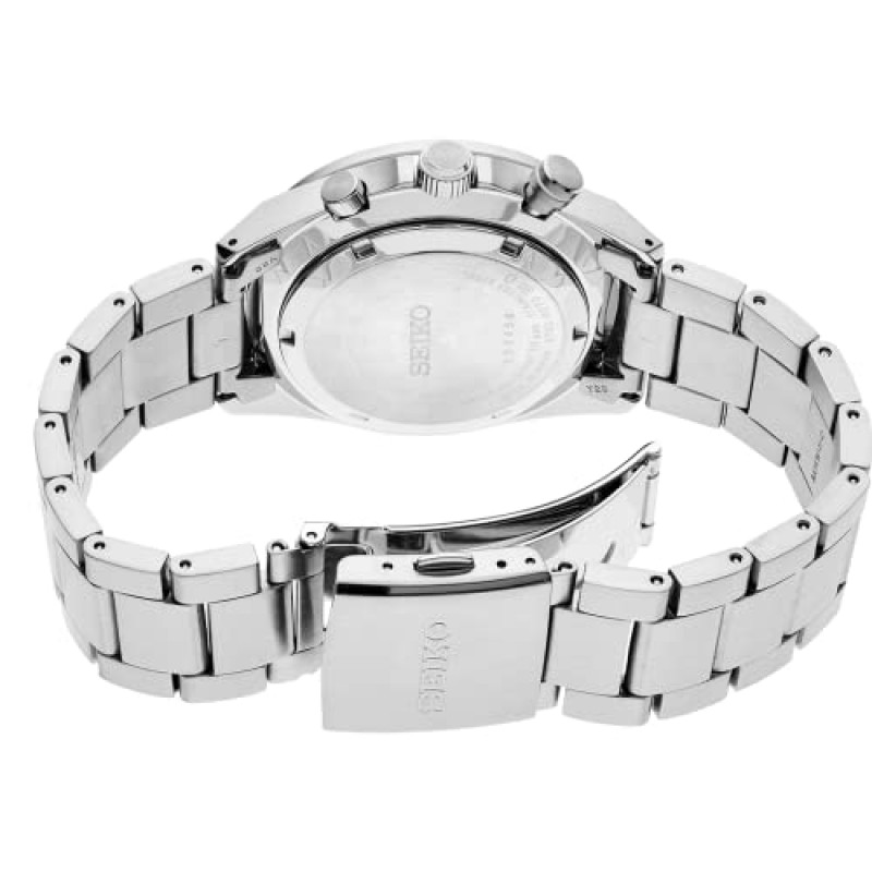SEIKO SSB345 남성용 시계 - 에센셜 컬렉션 - 블랙 타키미터 링, 그레이 액센트가 있는 그린 다이얼, 날짜 표시기, 스테인리스 스틸 케이스 및 팔찌, 100m 방수