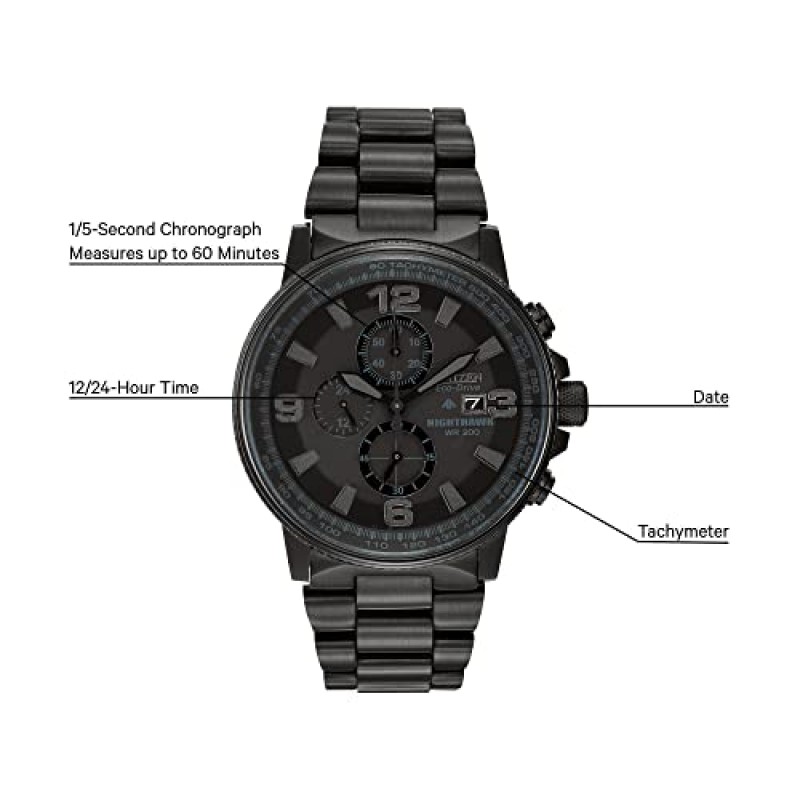 Citizen 남성용 에코드라이브 위켄더 나이트호크 크로노그래프 시계 블랙 IP 스테인레스 스틸, 블랙 다이얼 (모델: CA0295-58E)