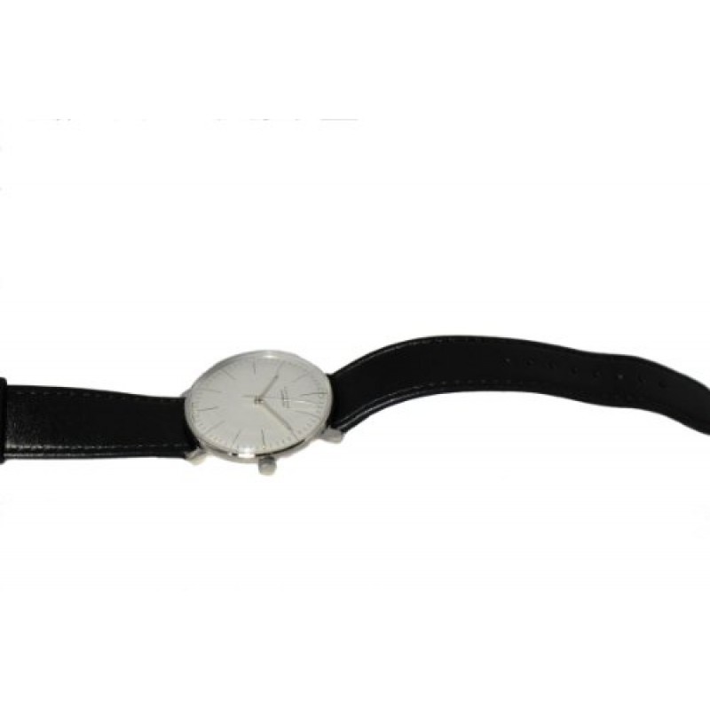 Junghans Max Bill 자동 남성용 시계 - 빛나는 바늘이 있는 38mm 아날로그 화이트 페이스 클래식 시계 - 스테인레스 스틸 블랙 가죽 밴드 남성용 고급 시계 Made in Germany 027/3501.00
