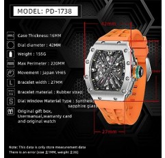 CEYADG Pagani 디자인 남성용 시계 패션 토노 석영 시계 일본 VH65 무브먼트 고무 스트랩 스포츠 비즈니스 방수 빛나는 해골 다이얼 시계 남성용