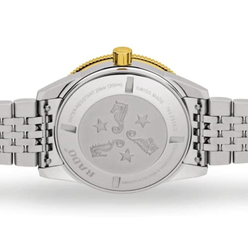 Rado Captain Cook 오토매틱 다이빙 시계, 스테인리스 스틸 스트랩, 3 (모델: R32138153) 옐로우 골드, 실버