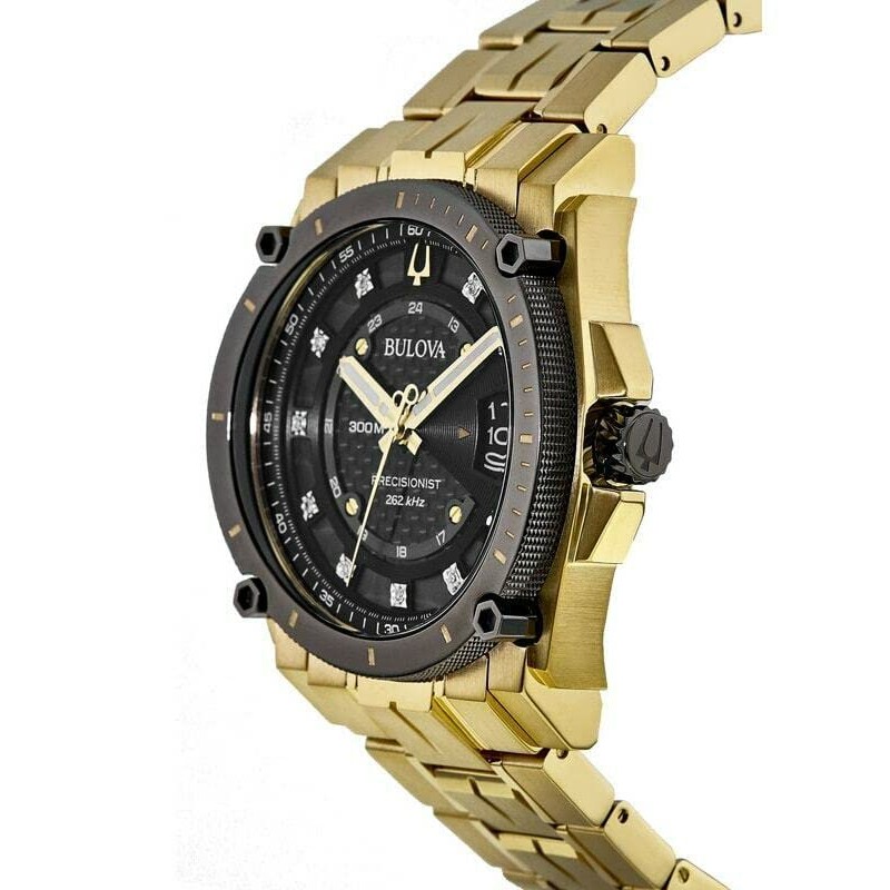 Bulova 남성용 정밀 다이아몬드 골드 톤 스테인리스 스틸 시계 | 46.5mm | 98D156