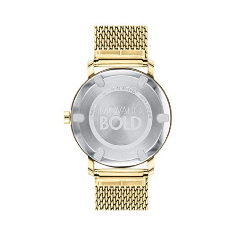 Movado 남성용 볼드 에볼루션 페일 옐로우 골드 이온 도금 스틸 케이스 및 메쉬 팔찌, 옐로우 골드