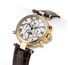 Stauer Graves 33 남성용 자동 손목 시계 – 정품 브라운 가죽 밴드가 있는 남성용 시계 – 남성용 골드 마감 자동 시계 – 방수 아날로그 시계 – 남성용 세련된 선물
