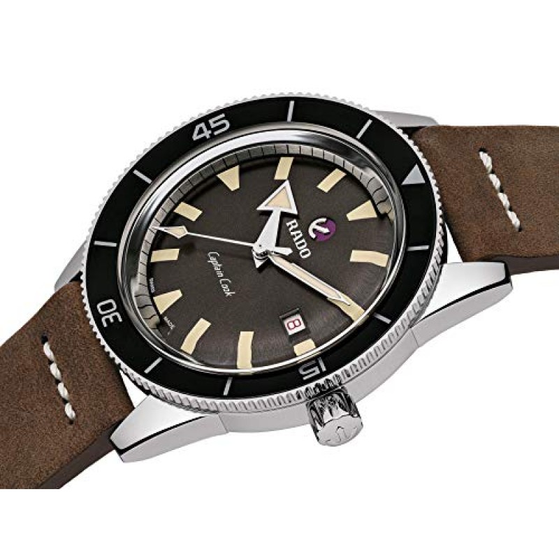 Rado 남성용 Captain Cook 가죽 스위스 오토매틱 시계, 브라운 (R32505305)