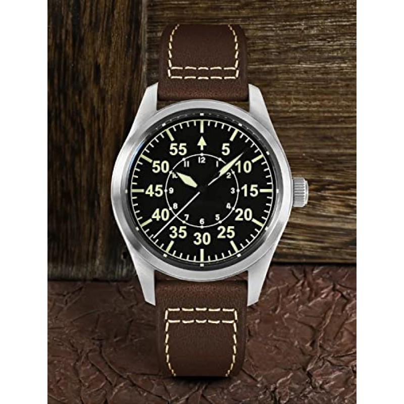남성용 산 마틴 파일럿 시계, NH35 자동 단순 군용 손목 시계 200M 다이빙 시계 39mm 축광 남성용 손목 시계