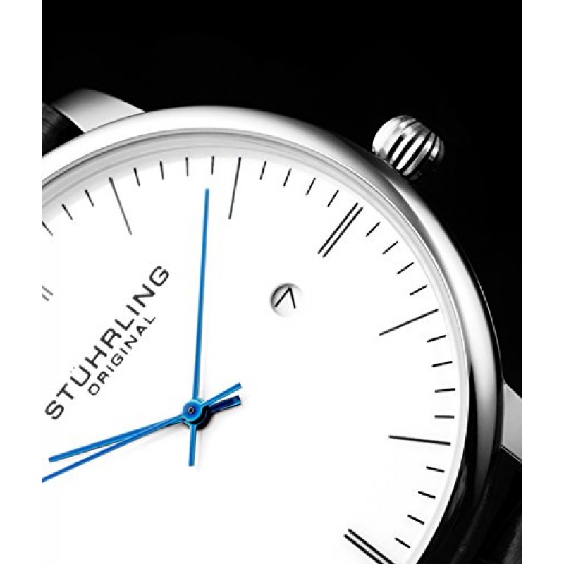 Stuhrling 오리지널 남성용 시계 블랙 가죽 스트랩 - 드레스 + 캐주얼 디자인 - 날짜가 있는 화이트 아날로그 시계 다이얼, 남성용 시계 3997Z