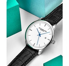 Stuhrling 오리지널 남성용 시계 블랙 가죽 스트랩 - 드레스 + 캐주얼 디자인 - 날짜가 있는 화이트 아날로그 시계 다이얼, 남성용 시계 3997Z