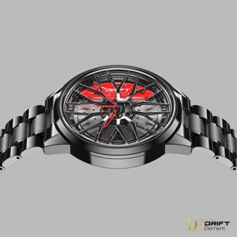 DriftElement® 오리지널 | 모터스포츠 남성용 3D 스타 스포크 림 시계 - 독일에서 수제 미네랄 유리를 사용한 맞춤형 디자이너 쿼츠 시계