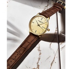 Stuhrling 오리지널 남성용 시계 송아지 가죽 스트랩 - 드레스 + 캐주얼 디자인 - 날짜가 있는 아날로그 시계 다이얼, 3997Z 남성용 시계 컬렉션(아이보리)