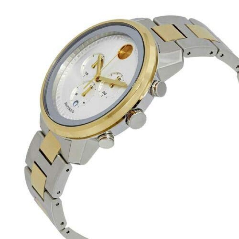 Movado 남성용 볼드 메탈 크로노그래프 시계(프린티드 인덱스 다이얼 포함), 실버/그레이/골드(3600432)