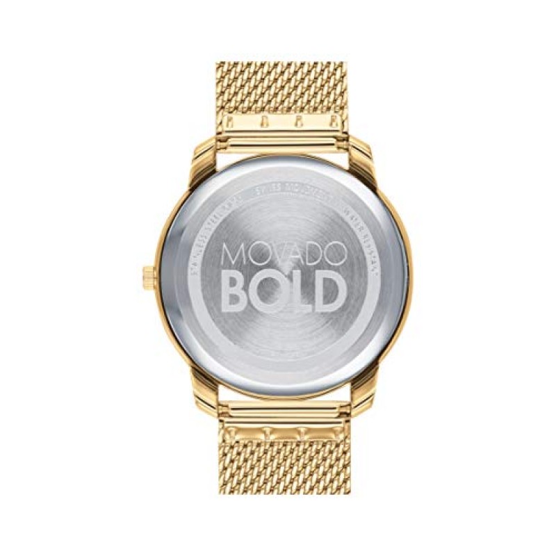 Movado 볼드 씬 남성용 스위스 쿼츠 스테인리스 스틸 및 메쉬 팔찌 캐주얼 시계, 색상: 노란색(모델: 3600588)