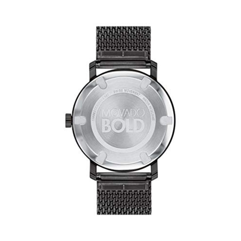Movado 남성용 Bold Evolution 블랙 이온 도금 스틸 케이스 및 메쉬 팔찌, 블랙