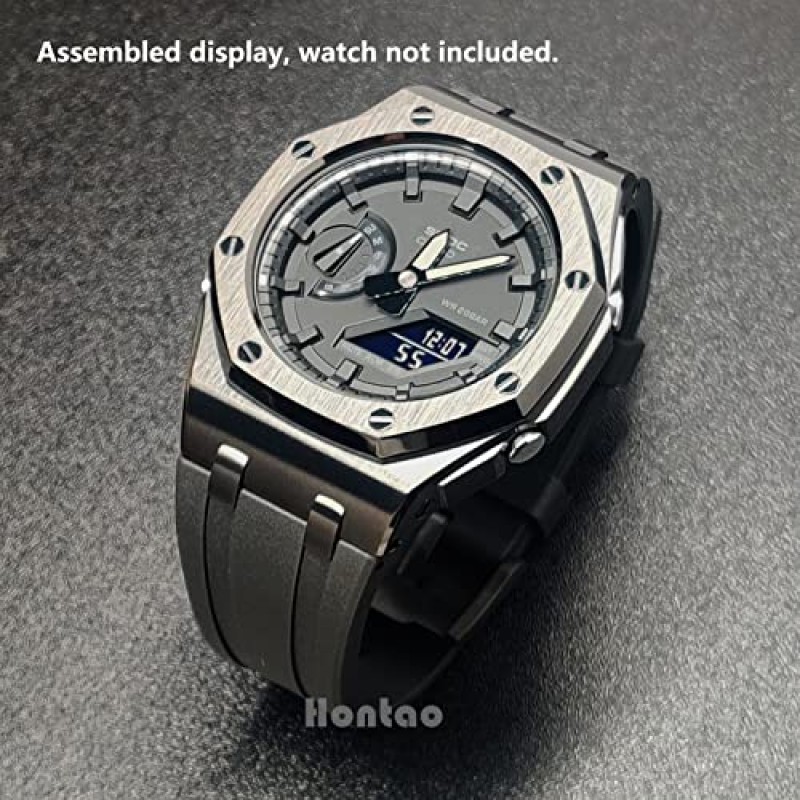 Hontao GA2100 4rd Casioak Offshore 44mm 스테인레스 스틸 시계 베젤 불소 고무 스트랩 남성용 시계 용 개조 키트 GA-2100/GA-2110/GA-B2100