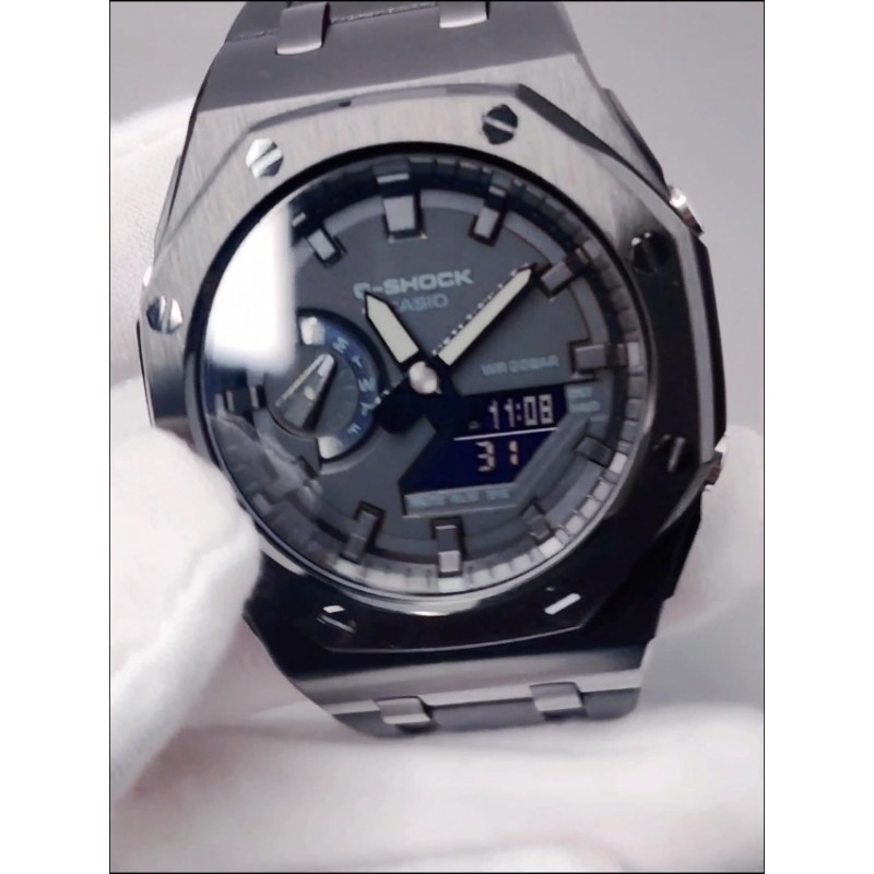 Hontao GA2100 4rd Casioak Offshore 44mm 스테인레스 스틸 시계 베젤 불소 고무 스트랩 남성용 시계 용 개조 키트 GA-2100/GA-2110/GA-B2100