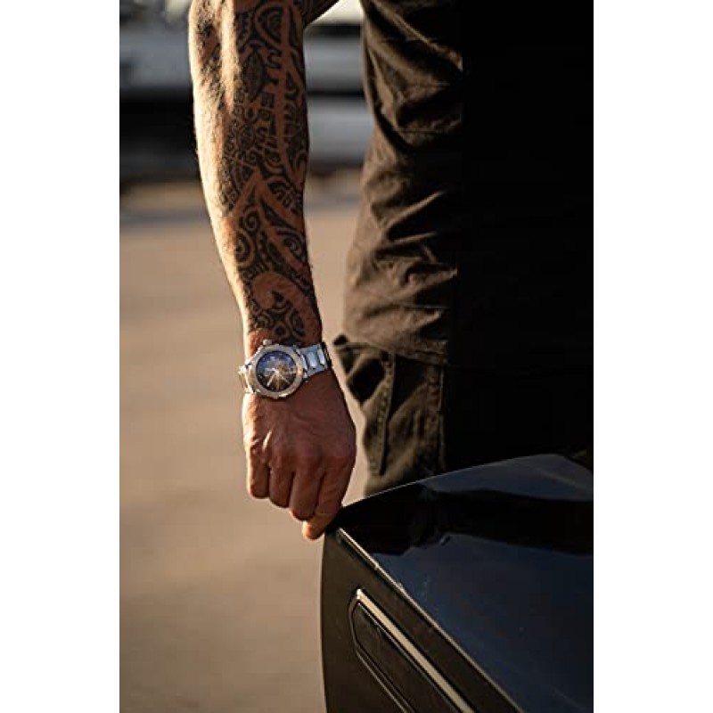 NOVE 모데나 스위스 메이드 오토매틱 슬림 44mm 남성용 및 여성용 시계, 얇은 12.5mm, 200m 방수, 투톤 선레이 다이얼, 날짜 달력, 스테인리스 스틸 밴드