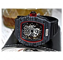 TIME WARRIOR 디자인 해골 토노 시계 남성용 실리콘 밴드 자동 기계식 Steampunk 스타일 사파이어 크리스탈 방수 50M 손목 시계
