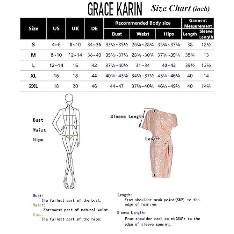 GRACE KARIN 여성 스팽글 반짝 이는 반짝이 파티 클럽 드레스 원 숄더 셔링 칵테일 Bodycon 드레스