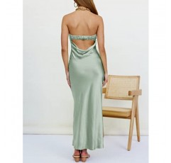 ZESICA 여성 2023 여름 새틴 Strapless 드레스 섹시한 Backless Bodycon 웨딩 칵테일 파티 맥시 드레스