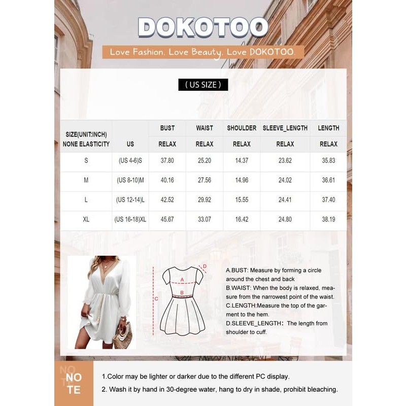 Dokotoo Womens V 넥 드레스 랜턴 긴 소매 레이스 트림 미디 드레스 술 벨트 셔츠 드레스