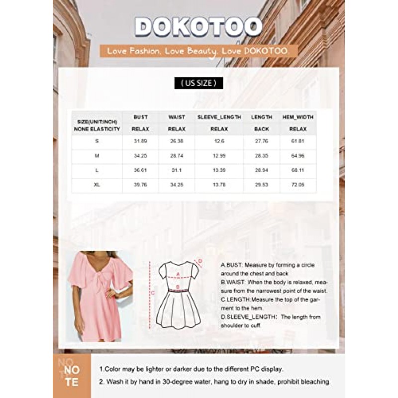 Dokotoo Womens 2023 봄 여름 딥 브이 넥 우아한 보우 타이 미니 드레스 S-XL