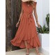 BTFBM 여성 2023 여름 랩 V 넥 드레스 프릴 슬리브 스위스 도트 Boho 프릴 슬릿 비치 파티 Flowy Long Maxi Dresses