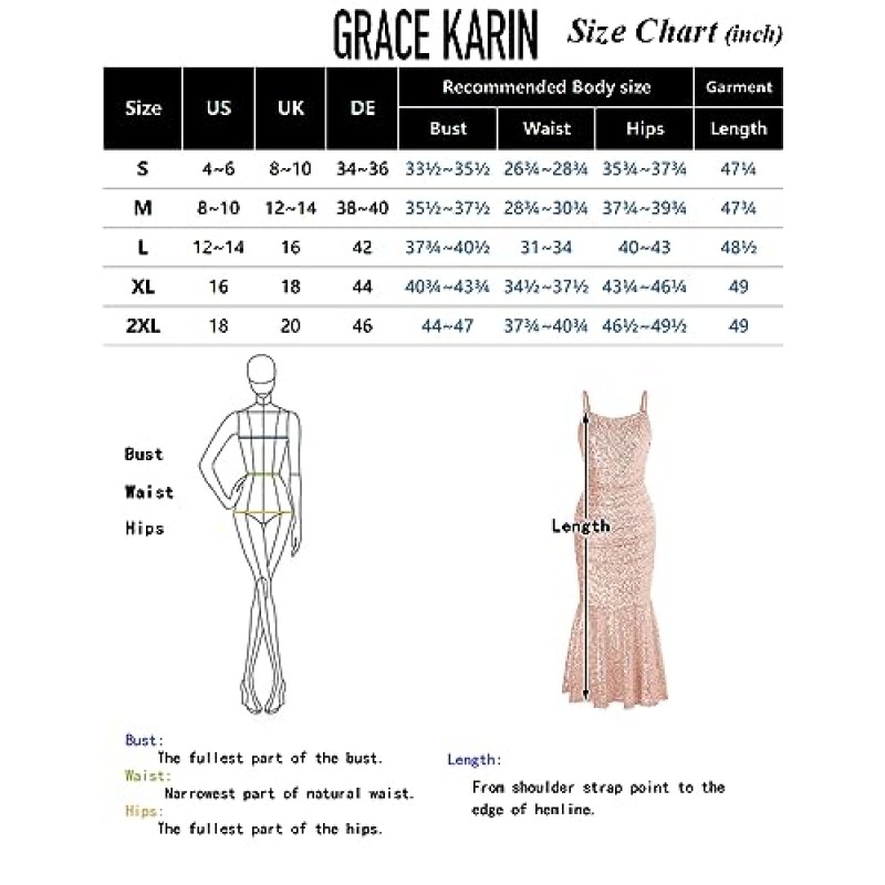 그레이스 카린 여성용 공식 스팽글 드레스 2023 우아한 인어 Bodycon 맥시 이브닝 파티 가운 댄스 파티 드레스