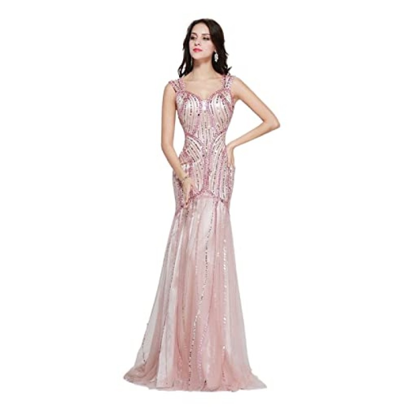 Giftman 핑크 인어 드레스 이브닝 가운 2022 Tulle Beading Crystal Luxury Dubai Formal Robe de Soiree (색상 : 노란색, 미국 크기 : 맞춤 크기)