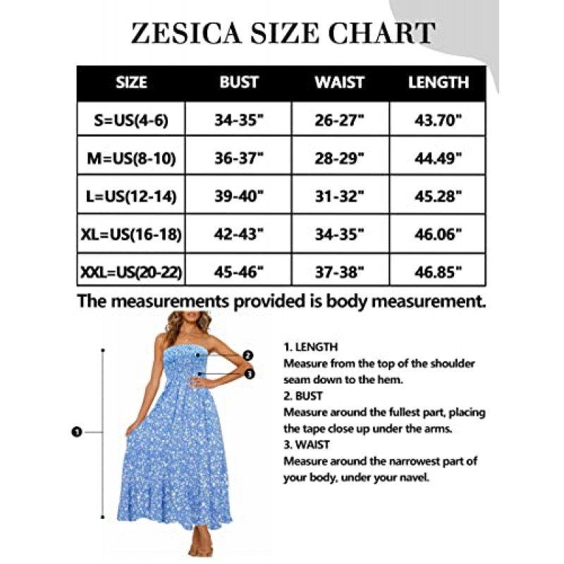 ZESICA 여성 2023 여름 보헤미안 꽃 무늬 스트랩리스 비치 파티 긴 맥시 드레스