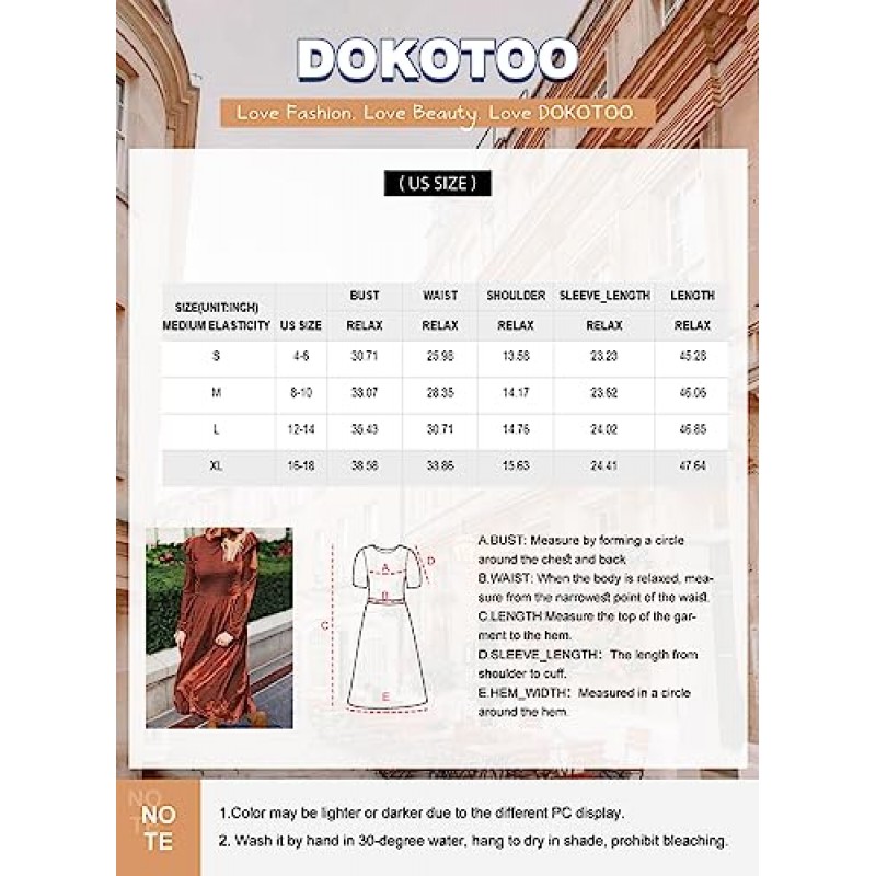 Dokotoo 긴 소매 벨벳 드레스 여성용 Crewneck 가을 겨울 플러터 슬리브 파티 드레스