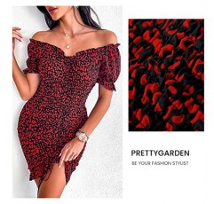 PRETTYGARDEN 여성 여름 오프 숄더 Bodycon 드레스 짧은 소매 Drawstring 섹시한 미니 파티 클럽 Smocked 드레스