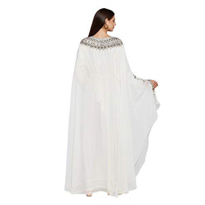 ANIIQ 여성 두바이 Kaftan Farasha Caftan 긴 맥시 드레스 긴 소매 조젯 민족, 신부, 저녁, 무료 스카프가있는 파티