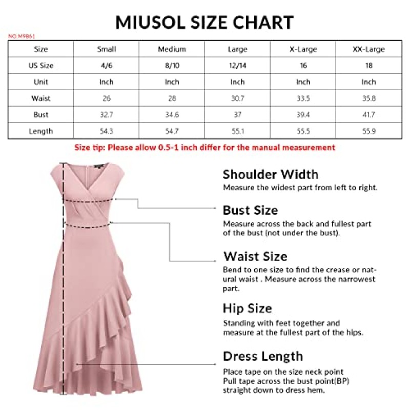 Miusol 여성의 우아한 V 넥 프릴 스플릿 스타일 칵테일 공식 롱 드레스