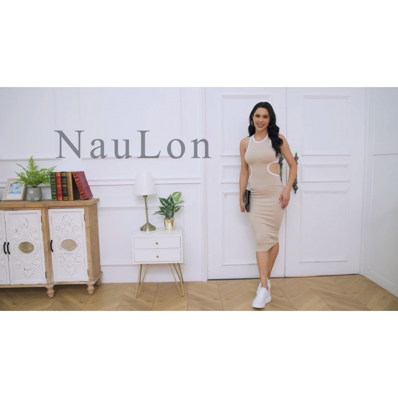 NauLon Womens 섹시한 컷 아웃 허리 오픈 백 Bodycon 복장 발목 길이 늑골이있는 파티 클럽 미디 미니 드레스