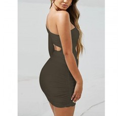 LovelyWholesale 여성 원 숄더 긴 소매 Bodycon 드레스 셔링 컷 아웃 파티 미니 드레스