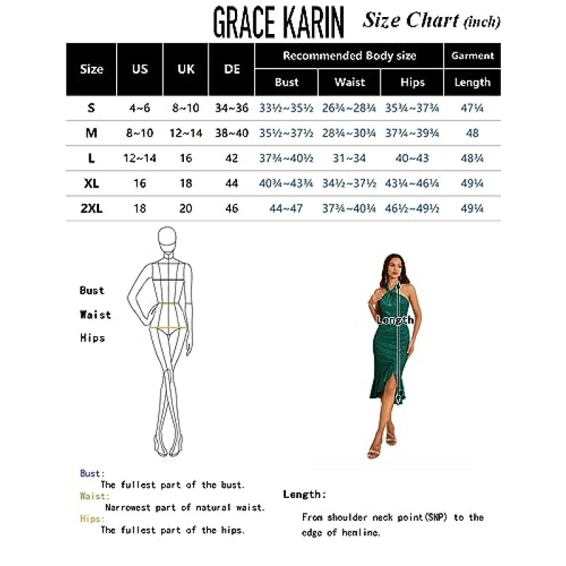 GRACE KARIN 2023 여성용 홀터넥 스팽글 드레스 민소매 프릴 미디 칵테일 파티 드레스 Bodycon 스플릿 인어 드레스