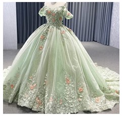 Mauuwy 3D 꽃 Quinceanera 드레스 볼 가운 푹신한 반짝 이는 Tulle 스위트 16 드레스 오프 어깨 댄스 파티 드레스 Y117