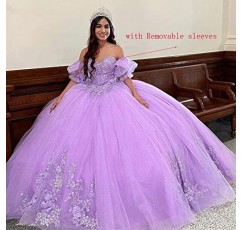 Mauuwy 반짝 이는 Tulle Quinceanera 드레스 볼 가운 푹신한 소매 레이스 스위트 16 드레스 페르시 꽃 댄스 파티 드레스 Y101