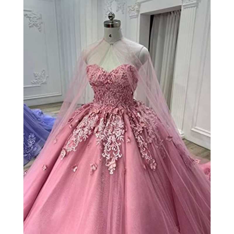 TRHTX Sweetheart Quinceanera Dresses 케이프 공주 스위트 15 16 드레스 레이스 댄스 파티 드레스 WZY85와 볼 가운