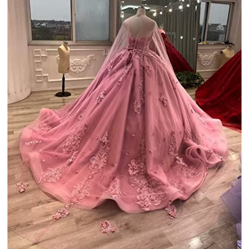 TRHTX Sweetheart Quinceanera Dresses 케이프 공주 스위트 15 16 드레스 레이스 댄스 파티 드레스 WZY85와 볼 가운