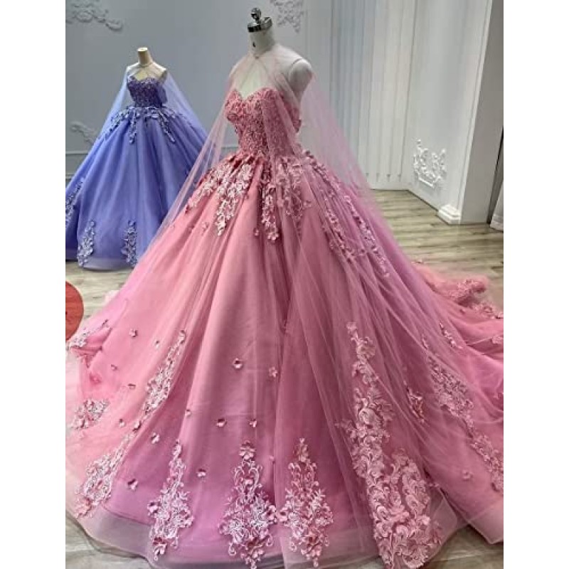 TRHTX Sweetheart Quinceanera Dresses 케이프 공주 스위트 15 16 드레스 레이스 댄스 파티 드레스 WZY85와 볼 가운