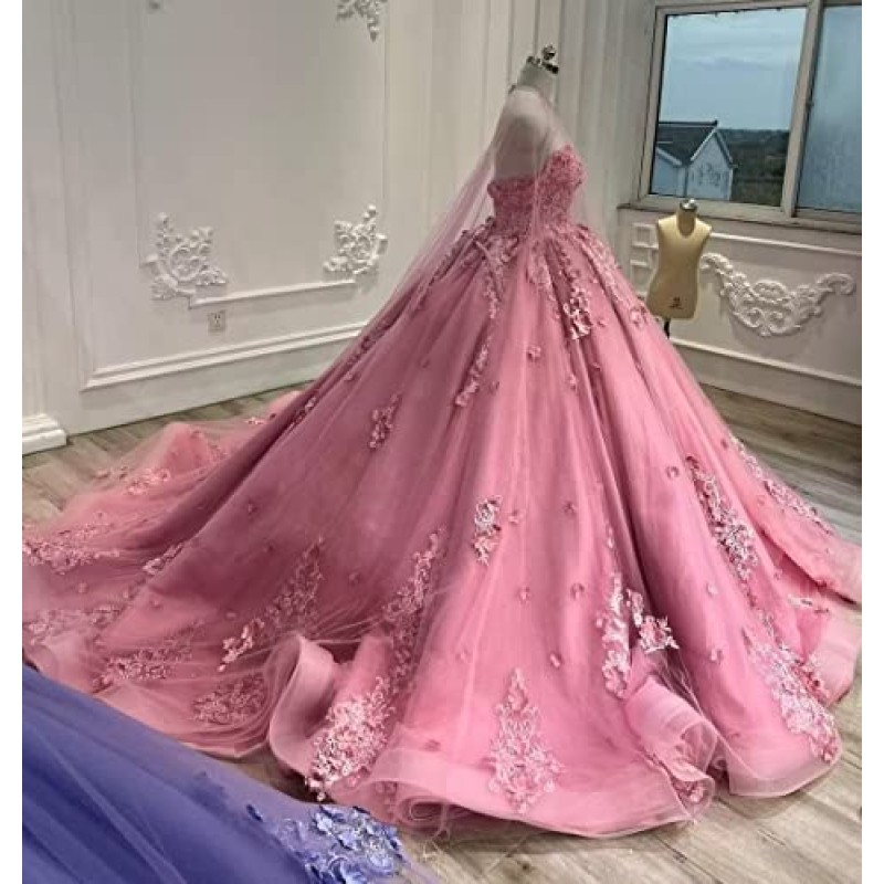 TRHTX Sweetheart Quinceanera Dresses 케이프 공주 스위트 15 16 드레스 레이스 댄스 파티 드레스 WZY85와 볼 가운