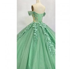 TRHTX 오프 숄더 Quinceanera 드레스와 기차 레이스 아플리케 볼 가운 Sparkly Tulle Sweet 16 Dresses WZY105